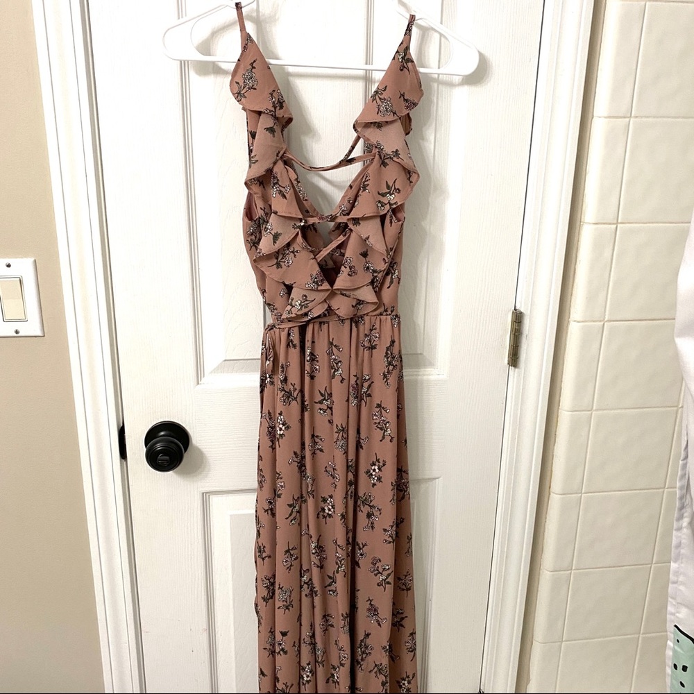 Floral wrap around frilly long dress